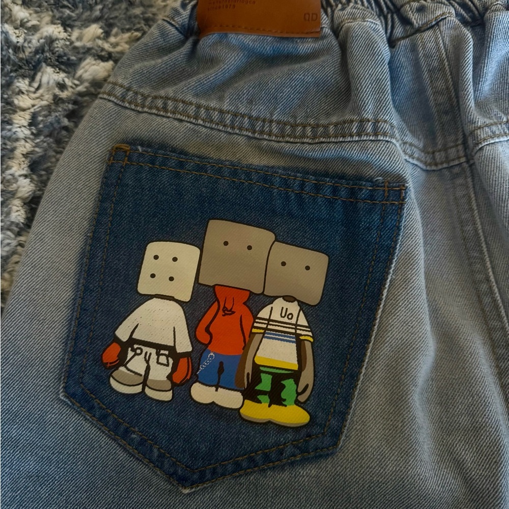 Cute Kids Denim Shorts with Cartoon Patch Pocket on back